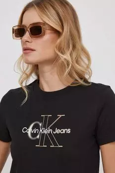 Хлопковая футболка Calvin Klein Jeans, черный