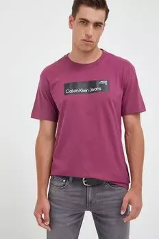 Хлопковая футболка Calvin Klein Jeans, фиолетовый