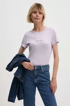 Хлопковая футболка Calvin Klein Jeans, фиолетовый
