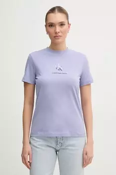 Хлопковая футболка Calvin Klein Jeans, фиолетовый