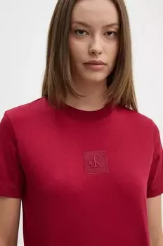 Хлопковая футболка Calvin Klein Jeans, гранатовый