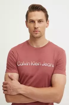 Хлопковая футболка Calvin Klein Jeans, гранатовый
