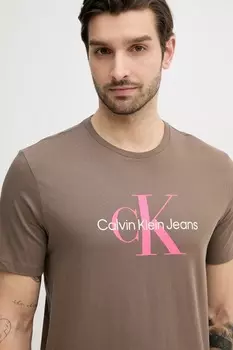 Хлопковая футболка Calvin Klein Jeans, коричневый