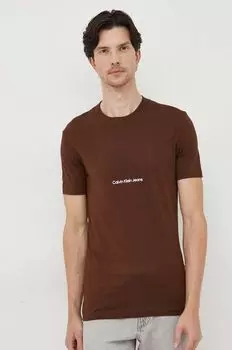 Хлопковая футболка Calvin Klein Jeans, коричневый