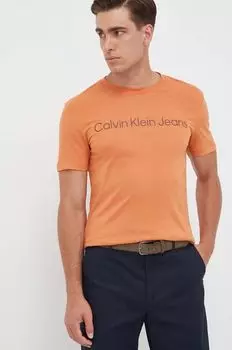 Хлопковая футболка Calvin Klein Jeans, оранжевый