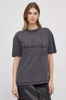 Хлопковая футболка Calvin Klein Jeans, серый