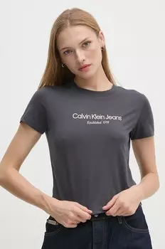 Хлопковая футболка Calvin Klein Jeans, серый