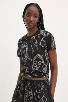 Хлопковая футболка CARAS Desigual, черный