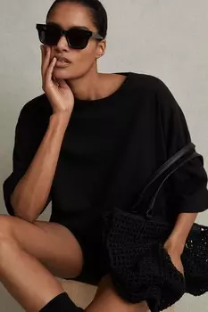 Хлопковая футболка Cassie оверсайз с круглым вырезом Reiss, черный