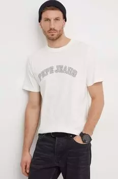 Хлопковая футболка CLEMENT Pepe Jeans, бежевый