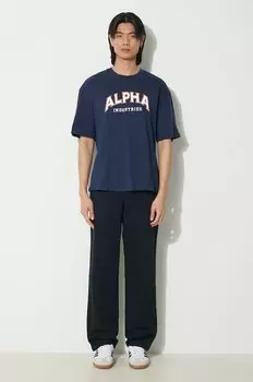 Хлопковая футболка College Alpha Industries, темно-синий