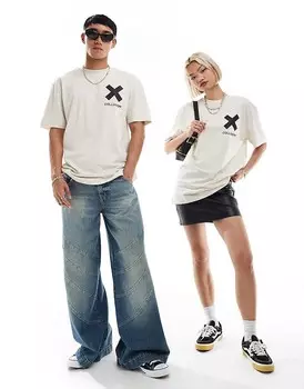 Хлопковая футболка COLLUSION унисекс кремово-белого цвета с логотипом