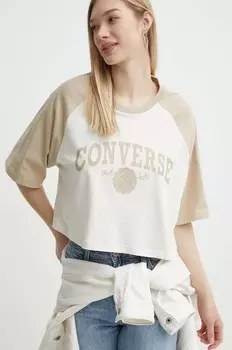 Хлопковая футболка Converse, бежевый