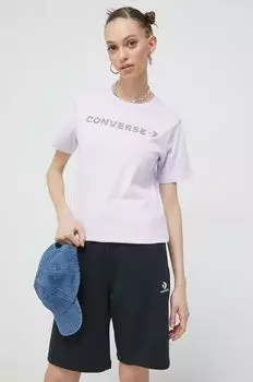 Хлопковая футболка Converse, фиолетовый