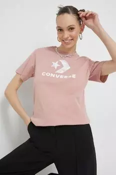Хлопковая футболка Converse, розовый