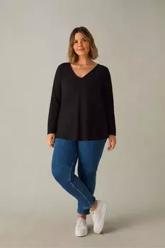 Хлопковая футболка Curve с v-образным вырезом и длинными рукавами Live Unlimited, черный