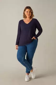 Хлопковая футболка Curve с v-образным вырезом и длинными рукавами Live Unlimited, синий