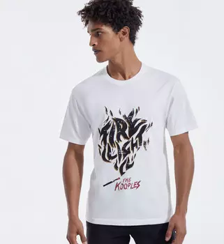 Хлопковая футболка цвета экрю с мотивом в стиле рок THE KOOPLES, экрю