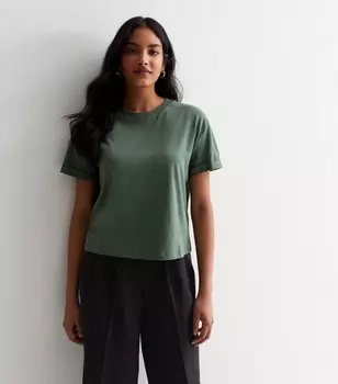 Хлопковая футболка цвета хаки свободного кроя New Look, хаки