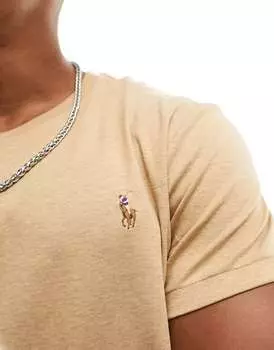 Хлопковая футболка цвета пима с логотипом Polo Ralph Lauren светло-коричневого цвета