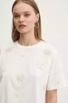 Хлопковая футболка Desigual TAROT, бежевый