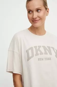 Хлопковая футболка Dkny, бежевый