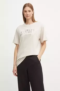 Хлопковая футболка Dkny, бежевый