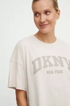 Хлопковая футболка Dkny, бежевый