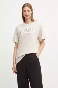 Хлопковая футболка Dkny, бежевый