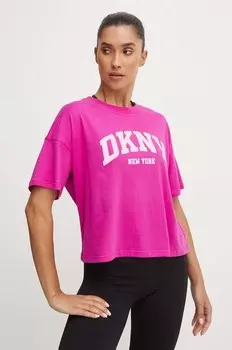 Хлопковая футболка Dkny, розовый