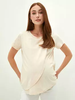 Хлопковая футболка для беременных с круглым вырезом и коротким рукавом для беременных и кормящих мам LC Waikiki Maternity