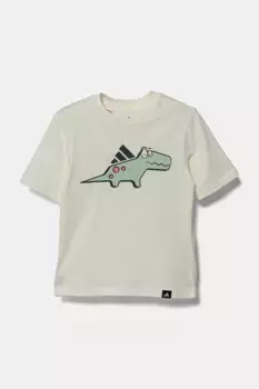 Хлопковая футболка для детей adidas, бежевый