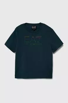 Хлопковая футболка для детей EA7 Emporio Armani, синий