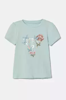 Хлопковая футболка для детей Guess, бирюзовый