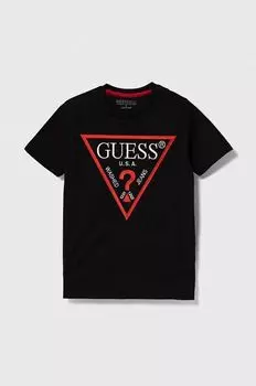 Хлопковая футболка для детей Guess, черный