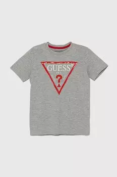 Хлопковая футболка для детей Guess, серый