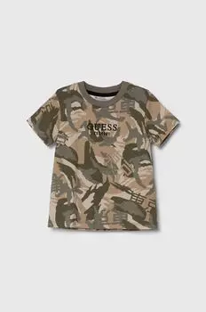 Хлопковая футболка для детей Guess, зеленый
