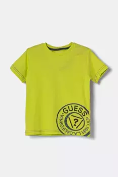 Хлопковая футболка для детей Guess, зеленый