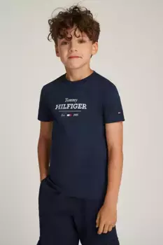 Хлопковая футболка для детей Tommy Hilfiger, темно-синий