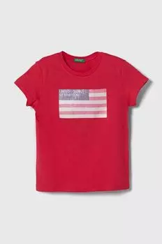 Хлопковая футболка для детей United Colors of Benetton, розовый