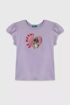Хлопковая футболка для детей United Colors of Benetton, фиолетовый
