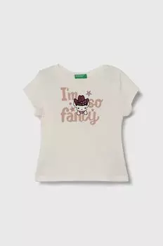 Хлопковая футболка для детей United Colors of Benetton, бежевый