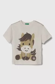 Хлопковая футболка для детей United Colors of Benetton, бежевый