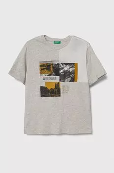 Хлопковая футболка для детей United Colors of Benetton, серый
