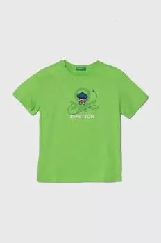Хлопковая футболка для детей United Colors of Benetton, зеленый