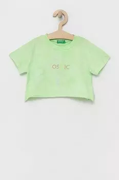Хлопковая футболка для детей United Colors of Benetton, зеленый