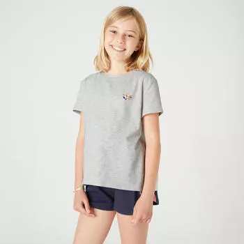 Хлопковая футболка для девочек 500 - Серая Domyos