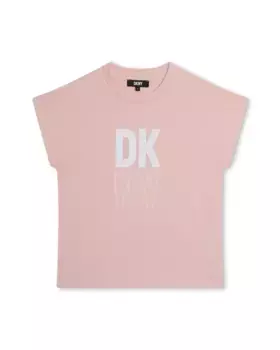 Хлопковая футболка для девочек с логотипом спереди DKNY, розовый