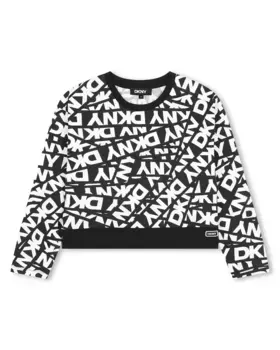 Хлопковая футболка для девочек с монограммным принтом DKNY, мультиколор