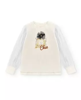 Хлопковая футболка для девочки цвета экрю Charanga